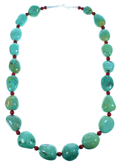 Turquoise Coral Sterling Silver Native American Bead Necklace BX116288